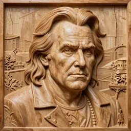 an extremely detailed wood relief carving depicting a monstrous image of the jim varney, stylized sun, medieval, renaissance, manuscript, woodcut, in the style of albrecht durer, alchemical symbols