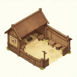 medieval horse stable, isometric game asset, digital art, simple style, detailed drawing, artstation