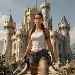 lara croft medieval castle, intricate, elegant, highly detailed, artstation, concept art, smooth, sharp focus, illustration, rutkowski, mandy jurgens, mucha