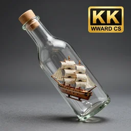 a long glass bottle containing a mini wooden ship, photography, award winning, 4 k