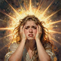 brilliantly illustrated lithograph of frustration radiating from a beautiful person