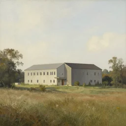a building in a landscape, by lee madgwick