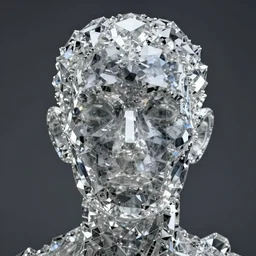 portrait of a crystal face made of crystals 3 / 4 bottom view ominous, intricate, studio, art by anthony macbain + greg rutkowski + alphonse mucha, concept art, 4 k, sharp focus