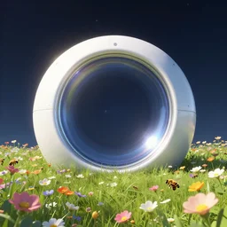 intergalactic stargate portal in the middle of a field of flowers, with bees and butterflies all around it by nicholas roerich