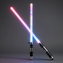 a light saber made of tie dye colors inside