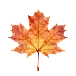 watercolor style maple leaf, professional studio photo, full body, isolated on a pure white background, centered, entire subject in frame, sharp focus, soft studio lighting
