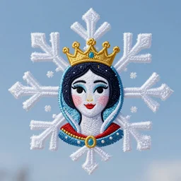 surreal photography snowflake with embroidered snow queen face