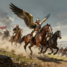 winged hussars charging down a hill at ottoman soldiers 4 k, concept art, by wlop, ilya kuvshinov, artgerm, krenz cushart, greg rutkowski, pixiv. cinematic dramatic atmosphere, sharp focus, volumetric lighting, cinematic lighting, studio quality
