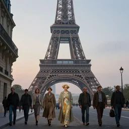 a street with eiffel tower in the background, misty evening, fantasy art, highly detailed matte painting, low angle view, telephoto lens 2 0 0 mm, by stanley artgerm lau, greg rutkowski, thomas kinkade, alphonse mucha, loish, norman rockwell, artstation