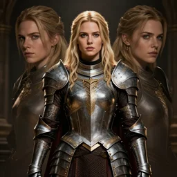 front centered symmetrical RPG avatar portrait, Elisha Cuthbert as a paladin, blonde hair, ornate armour, dramatic lighting, cinematic, establishing shot, high detail, cinematic lighting, post processed, 8k, concept art, artstation, matte painting, in the style of eddie mendoza, raphael lacoste, alex ross