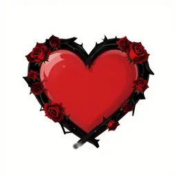 crimson and black heart with many rose thorns, vector logo on white background