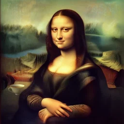 the mona lisa drinking tea