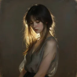 a serene fashion model studio backlit portrait of sombre anime girl, painting by gaston bussiere, craig mullins, j. c. leyendecker