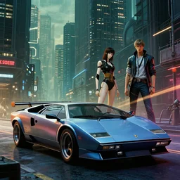 render of a cyberpunk city, cyberpunk car lamborgini counatch, blade runner style, visual byoperator roger deakins, by neill blomkamp, elysium and altered carbon style, extreamly detailed, by ghost in the shell, by mamoru oshii by michael garmash