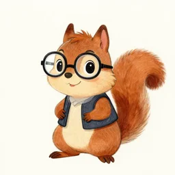 a drawing of a cute anthropomorphic squirrel wearing glasses and a vest, by don bluth,