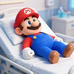 super mario lying in a hospital bed