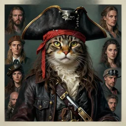 stylized portrait by aykutmakut of an artistic pose, composition, pirate cat, cinematic moody colors, realistic shaded, fine details, realistic shaded lighting poster by ilya kuvshinov, magali villeneuve, artgerm, jeremy lipkin and michael garmash and rob rey