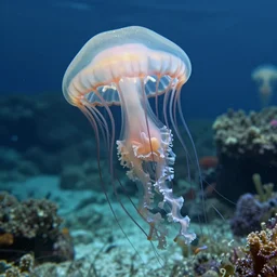 underwater photograph of a jellyfish carryng a human foot with its tentacles, shallow waters, strange, hyper detailed, mutant, tendrils, tentacles, tropical reef