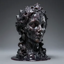 a scary dark fluid head fluid marble fluid statue, very long, baroque, viktor antonov, sergey kolesov,