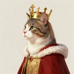 side profile of a cat king wearing a crown and royal robe, fantasy, digital painting, volumetric light, intricate, sharp, focus, bloom, illustration, highly detailed, concept art, matte, ruan jia, randy vargas, greg rutkowski