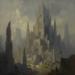 beautiful matte painting depicting a fantasy city, arthur hughes, conceptual art, oil fantasy, matte subtle colors, hyperdetalized, dramatic light, 8 k
