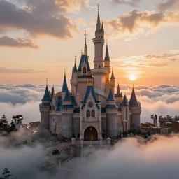 a magical castle on the clouds, sunset, epic
