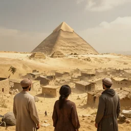 windswept vista overlooking a single distant pyramid, shantytown. jasmin habezai - fekri, anton fadeev, tony zhou shuo, greg rutkowski, unreal engine 5