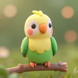 cute litle parrot polymer clay, unreal engine, bokeh