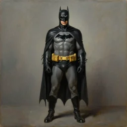 A neoclassical painting of Batman by Edward Hopper, oil on canvas, detailed, realistic, HDR, HD, 4k, 8k, matte painting, concept art, full body portrait, classical painting,