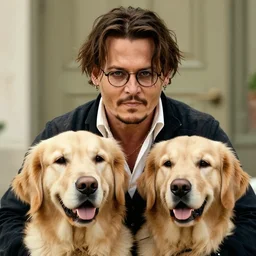photograph of johnny depp with the body of a golden retriever, hd, detailed face