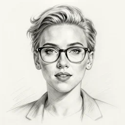 A portrait of Scarlett johansson wearing glasses, pencil sketch, concept art