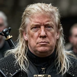 donald trump as a fat geralt of rivia from the witcher movie, dramatic film still, close - up, details, sigma 7 5 mm, 8 k