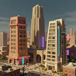 googie architecture in 1965 a retro futuristic aztec city, neon signs and googie style apartments highly detailed, digital painting, artstation, concept art, sharp focus, illustration, in style of Eddie Mendoza and DOFRESH and Enzhe Zhao and Greg Rutkowski