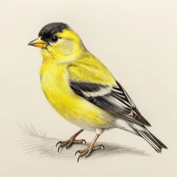 pencil drawing of an American goldfinch
