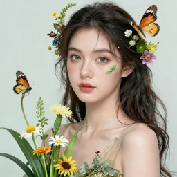 portrait of the beautiful young goddess of nature, unusual beauty, etheric, outworldly colours, plants, flowers, bugs, butterflies, emotionally evoking symbolic metaphors, head in focus, fantasy, ornamental, intricate, elegant, highly detailed hyperrealistic painting, artstation, concept art, painterly, golden ratio, sharp focus, illustration, art by tomasz alen kopera and fenghua zong and