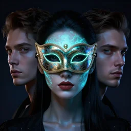 3 d portrait of beautiful face with venetian mask in the center, bioluminescent, artwork by tooth wu and wlop and beeple and greg rutkowski, 8 k trending on artstation, volumetric lighting