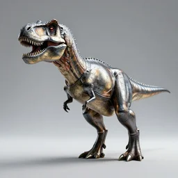 futuristic mettalic t-rex in an empty background, photorealistic, octane render, 3D,