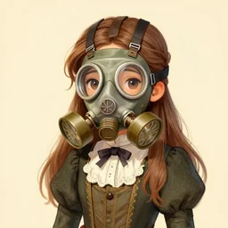 a cute girl with gasmask on her face in victorian outfit, illustration, 8 k, by roby dwi antono, by daiyou uonome, by mark ryden
