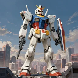 giant gundam stands over city by simon stalenhag, sci fi digital painting, unreal engine 5, photorealism, hd quality, 8 k resolution, cinema 4 d, 3 d, cinematic, professional photography, art by artgerm and greg rutkowski and alphonse mucha and loish and wlop