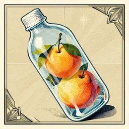 ( ( dither ) ), editorial illustration fruit inside a clear drinking bottle, isometric, modern art deco, ( ( mads berg ) ), christopher balaskas, victo ngai, rich grainy texture, detailed, dynamic composition, wide angle, matte print, art nouveau, unreal engine