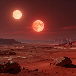 beautiful landscape on an alien planet, the sky is red, there are two sun on the sky, digital art, highly detailed, 4k, trending on artstation
