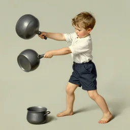 A kid hitting pots, art by Norman Rockwell