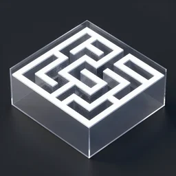 wimmelbilder maze made of acrylic panels, isometric, white path, octane render, particle effects, unreal engine, very sharp, high contrast