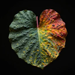 colorful beautiful textured leaf, volumetric dramatic light, dark black background, sharp focus, highly realistic, octane render, art by greg rutsowski