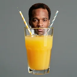 ( oj simpson ) floating inside [ a glass of orange juice ]