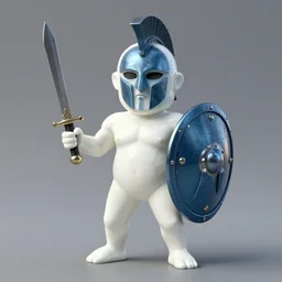 greek yogurt homunculus wielding spartan shield and a tiny gladius