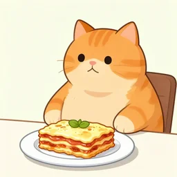fat orange cat on a table with lasagna new yorker cartoon