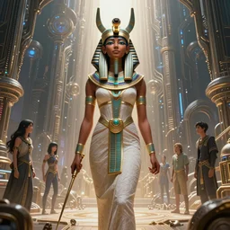 highly detailed portrait of an african egyptian goddess entering the voidspace, intricate alien technology, stephen bliss, unreal engine, fantasy art by greg rutkowski, loish, rhads, ferdinand knab, makoto shinkai and lois van baarle, ilya kuvshinov, rossdraws, tom bagshaw, global illumination, radiant light, detailed and intricate environment