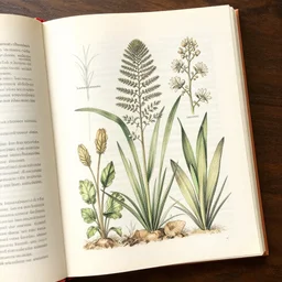 ''studies of botanical gardens mysterious plants, book, ancient, mystic, drawing, realistic''