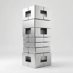 sculpture made of less stacked block, contemporary art, simple, silver steel, trending on behance, keyshot 1 1